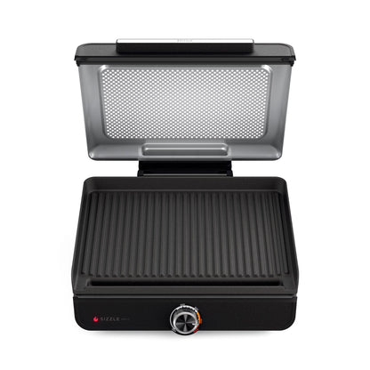 Ninja Sizzle Indoor Grill, 14'' Nonstick Grill Plate, Dishwasher-Safe Removable Mesh Lid, Even Edge-to-Edge Cooking, Black/Silver, GR100