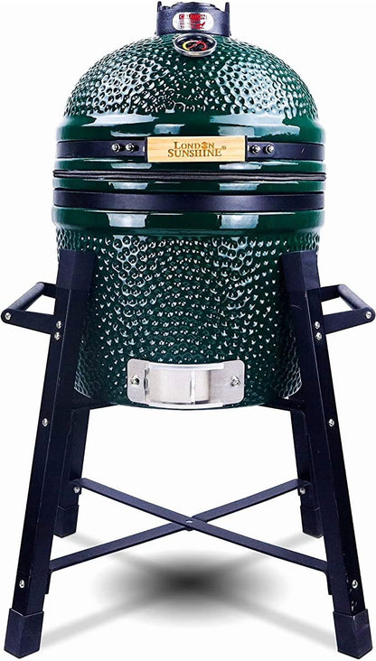 London Sunshine Ceramic Kamado Charcoal BBQ Grill -The Junior Series with Tall Stand (BLACK)