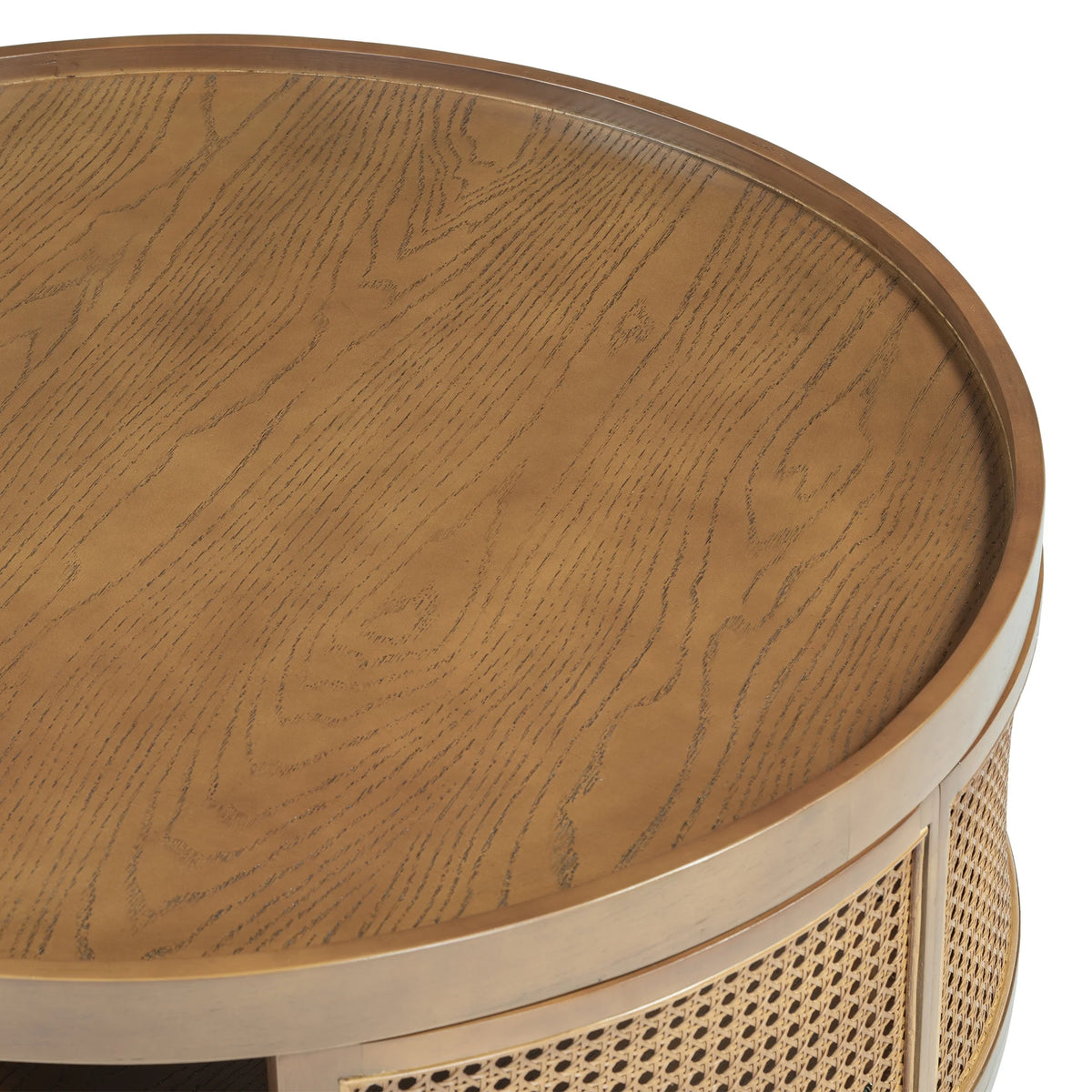 Harper & Bright Designs Rattan Round Coffee Table with Storage Shelf, Round Cane Wood Center Table for Living Room, 37'' Brown