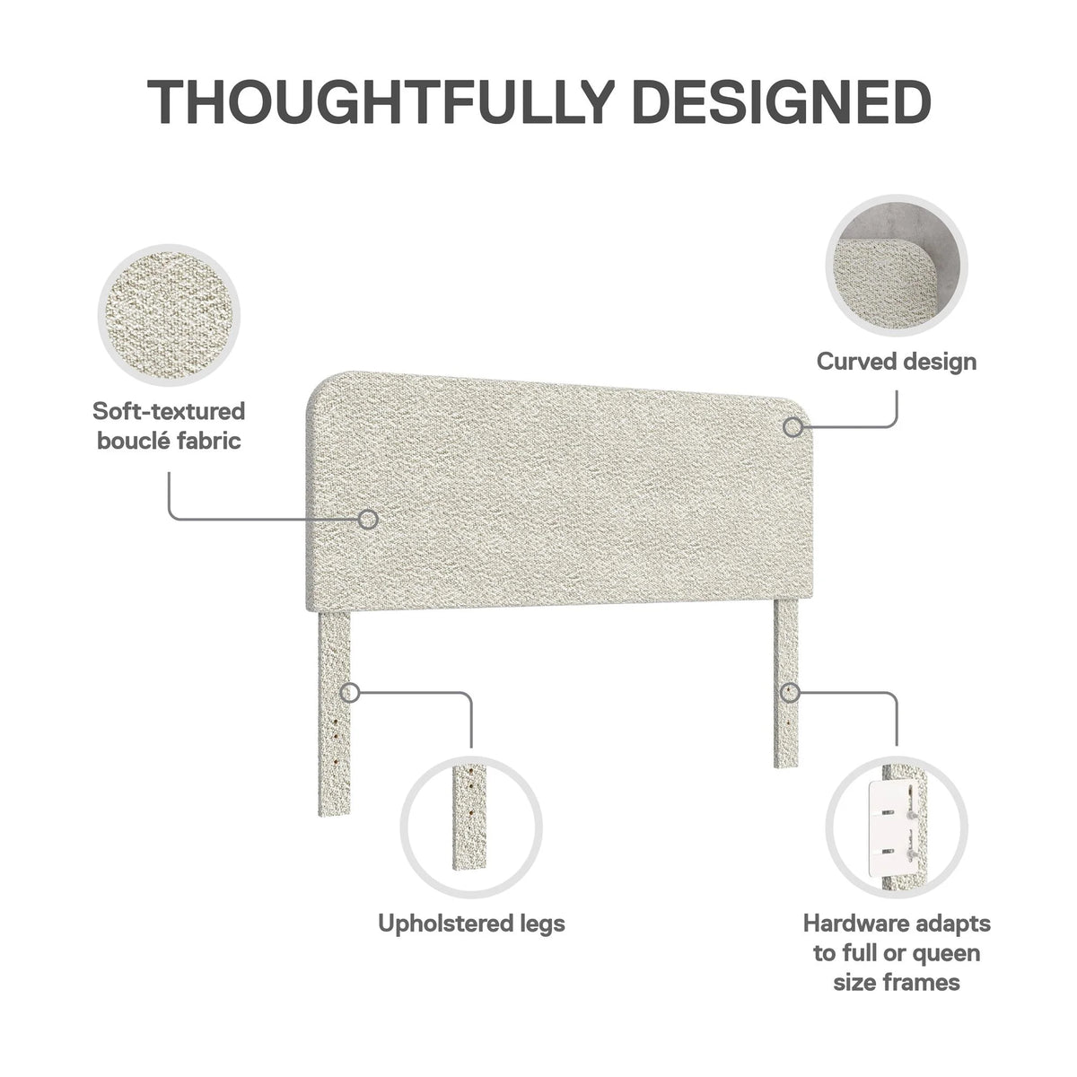 Better Homes & Gardens Juliet Full/Queen Boucle Headboard, Ivory