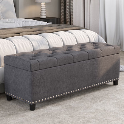 BELLEZE Button-Tufted Faux Leather Storage Ottoman Bench - Brentwood (Dark Brown)
