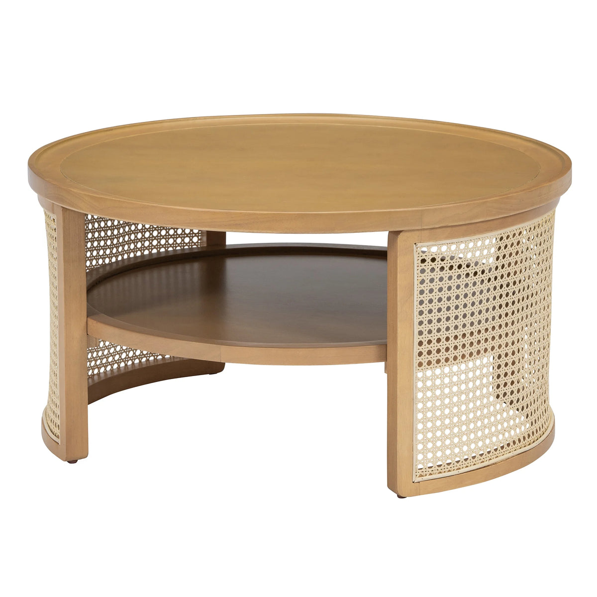 Harper & Bright Designs Rattan Round Coffee Table with Storage Shelf, Round Cane Wood Center Table for Living Room, 37'' Brown