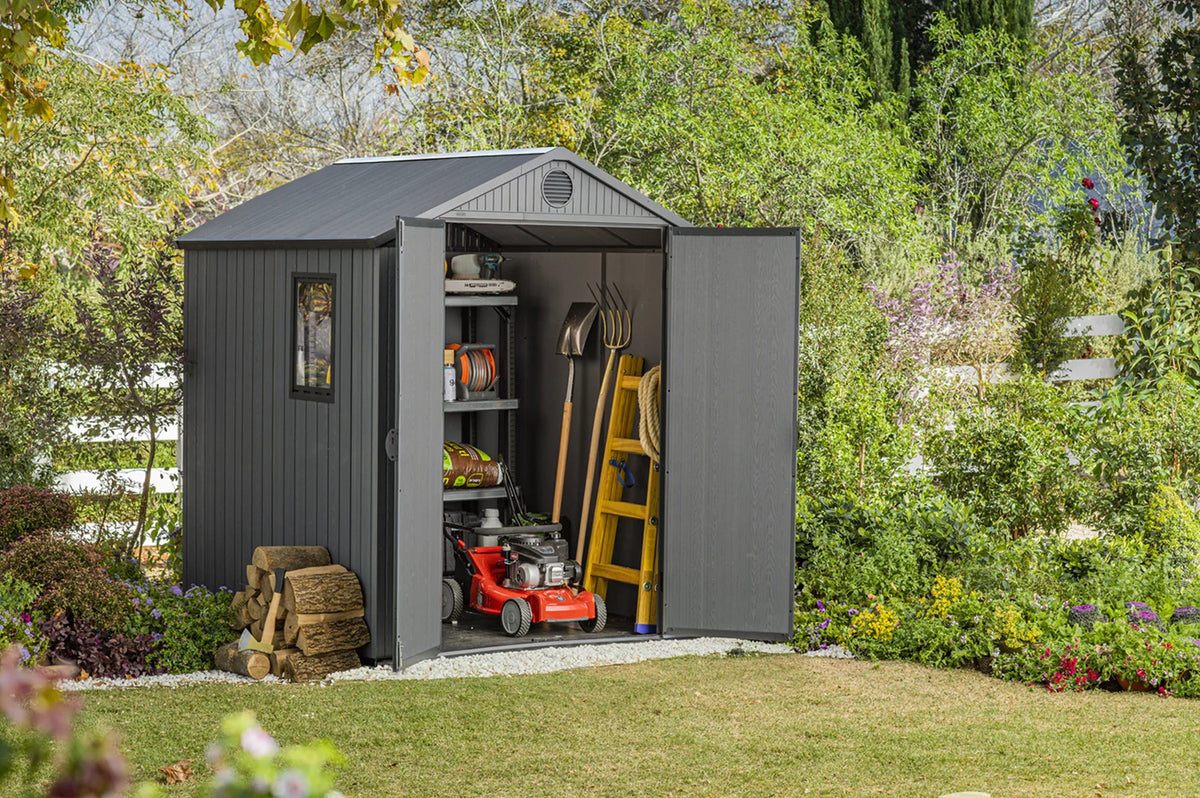 Keter Outdoor Storage Shed, Durable Resin, Compact & Portable, Store-It-Out Darwin, Grey