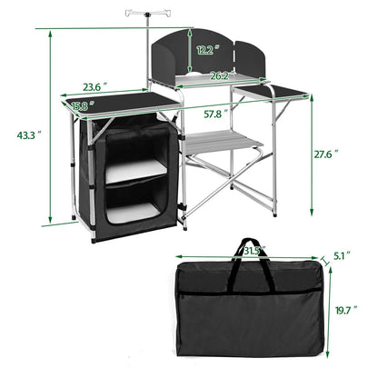 Camping Kitchen Station Aluminum Outdoor Cook Table Camping Table Black