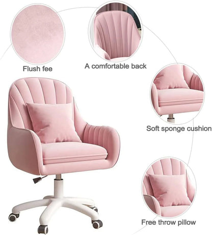 Home Office Chair Computer Chair with Mid-Back Upholstered Modern Tufted Computer Task Chair Swivel Height Adjustable Velvet Accent Chair. White