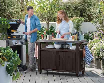 Unity XL Portable Outdoor Table and Storage Cabinet with Accessory Hooks, Espresso Brown