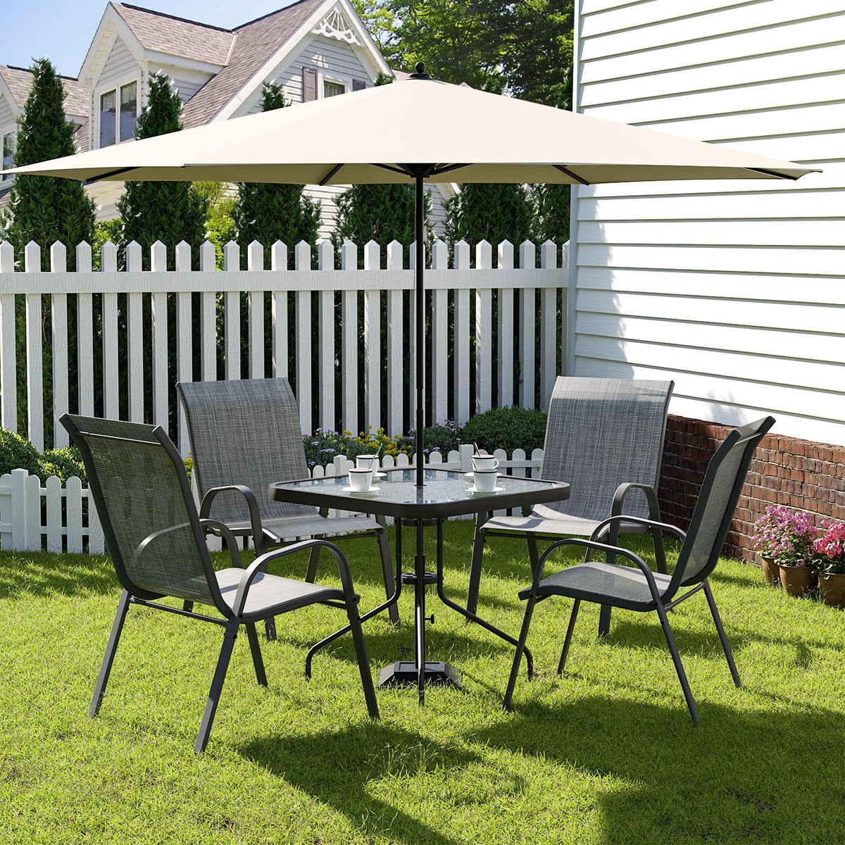 Amopatio Outdoor Dining Set of 5, Patio Table and Chairs Set