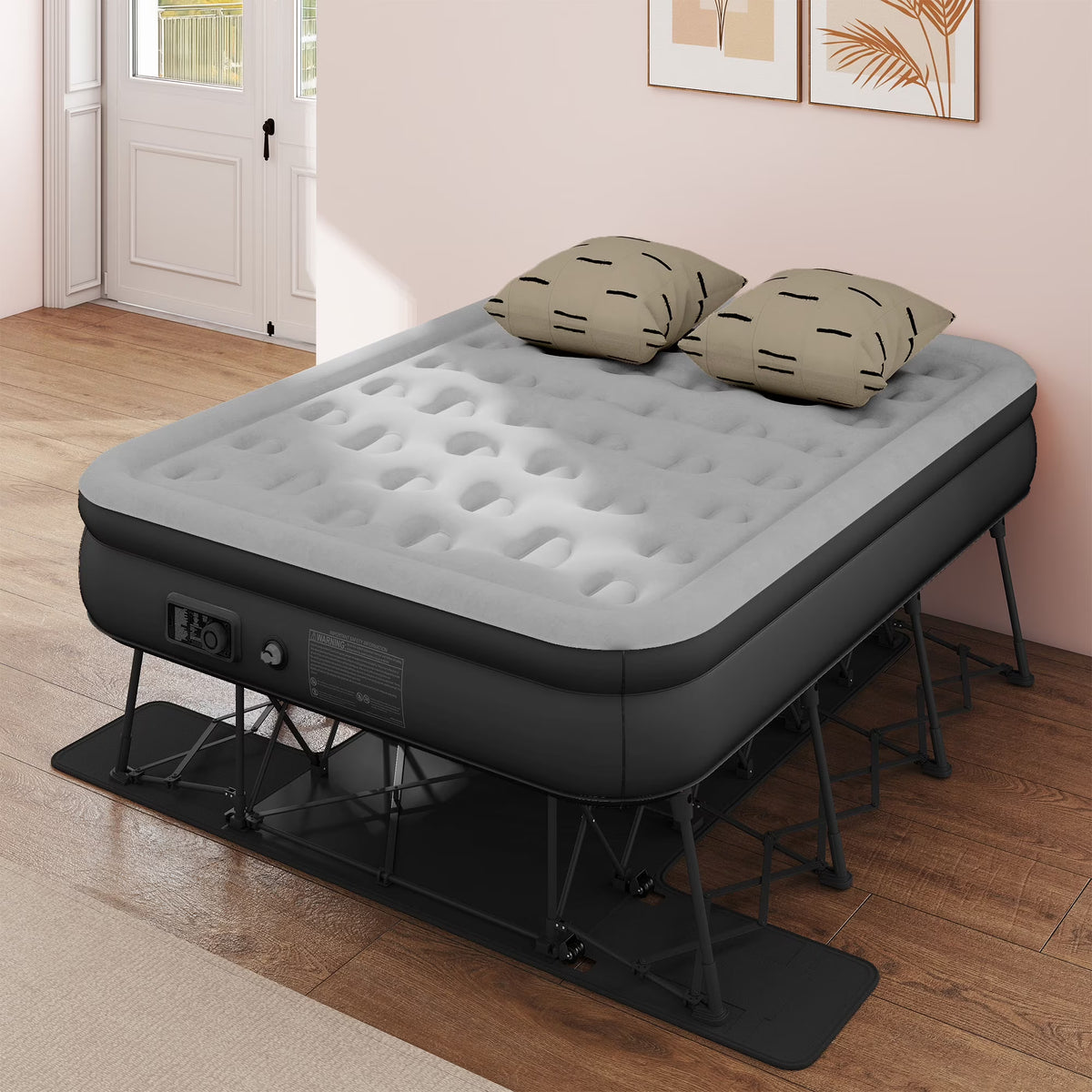 Uforic Inflatable Queen Air Mattress with Built-in Pump, Frame, Velvet Surface & Portable Storage Case, Khaki
