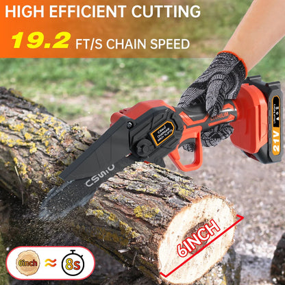 Mini Chainsaw Cordless with 2 Batteries 2 Chains, 2023 Upgrade 6 Inch Best Mini Chain Saw Cordless With Security Lock, Handheld Small Chainsaw for Wood Cutting Tree Trimming, Orange