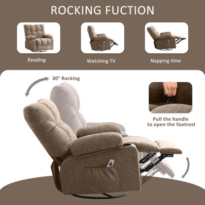 JONPONY Manual Recliner Chair with Heat Therapy and Massage Function, Heavy Duty Reclining Mechanism Massage Chair, Elderly Single Rocker Sofa with Cup Holders for Bedroom Home Theater,Grey