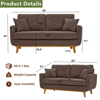 Aukfa 68" Small Sofa Couch Comfy Mid Century Modern Loveseat Sofa for Living Room Bedroom, Cream