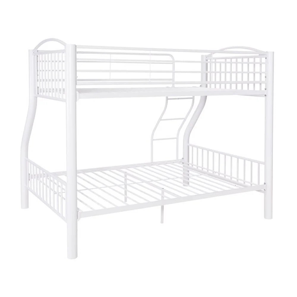 Linon Heavy Metal Twin Over Full Bunk Bed Attached Ladder in White