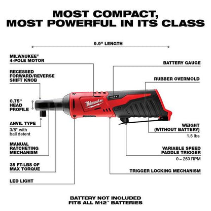 M12 FUEL 12V Lithium-Ion Brushless Cordless Stubby 3/8 in. Impact Wrench Kit with M12 3/8 in. Ratchet