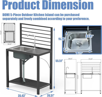 Domi Outdoor Kitchen Series 5-Piece Modular Outdoor Kitchen, Aluminum Storage Islands Sink Table, Corner Bar Cabinet Grill Storage Cabinet with Protective Cover, Outdoor Kitchen for Deck, Patio, Backy