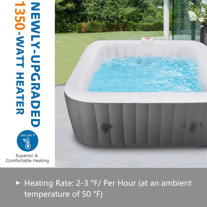 73 inch 4-6 Person Inflatable Hot Tub Spa with Control Panel, Outdoor Portable Hottub with 130 Jets, Insulated Tub Cover and Floor Protector, Temperature up to 104F, Gray