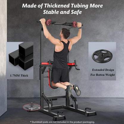 LNOW Multifunction Power Tower Pull up Bar Dip Station Power Rack with Adjustable Backrest for Home Gym Strength Training Workout Equipment Max Weight 480lbs
