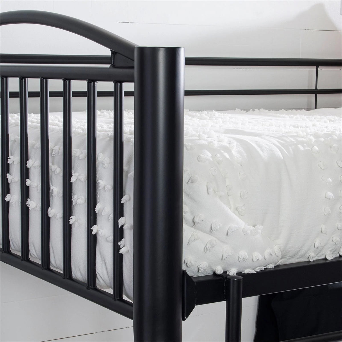 Linon Heavy Metal Twin Over Full Bunk Bed Attached Ladder in White