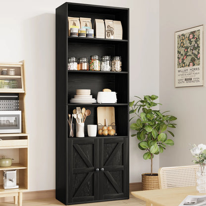 Furmax 1 Piece 4-Shelf Farmhouse Bookcases 4-Tier Bookshelf with Adjustable Shelves&Doors,Storage Cabinet for Home Living room,Kitchen,Office,White