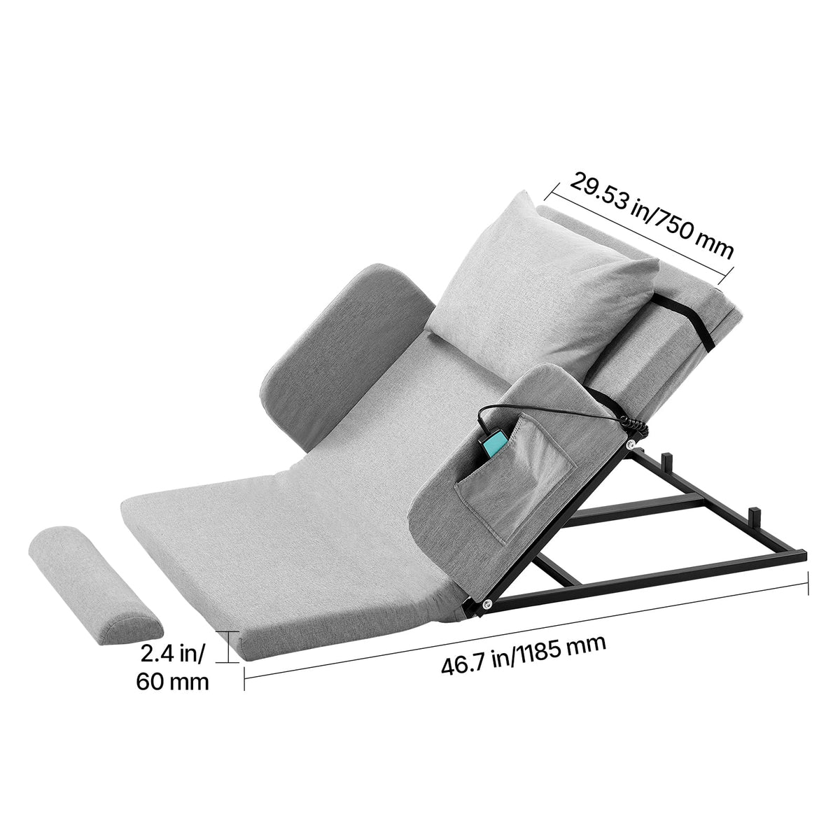KFFKFF Electric Adjustable Bed Backrest, 300 lbs Capacity, 4-68 Incline, with Armrest & Storage Pocket, Machine Washable, Ideal for Pregnant Women, Elderly, and Patients