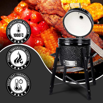 London Sunshine Ceramic Kamado Charcoal BBQ Grill -The Junior Series with Tall Stand (BLACK)