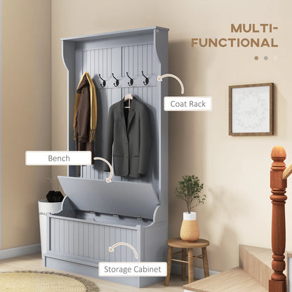 Homiyad 3-In-1 Entryway Bench with Coat Rack, Hall Tree with Bench and Shoe Storage, 5 Hooks for Hallway