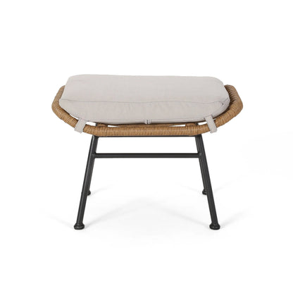 Gloria Outdoor Modern Boho Wicker Ottoman with Cushions (Set of 2)