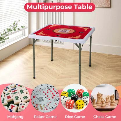 Costway 35" Folding Mahjong Table with Cup Holders & Smooth Felt Mat Carrying Handle Green