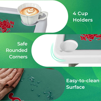 Costway 35" Folding Mahjong Table with Cup Holders & Smooth Felt Mat Carrying Handle Green