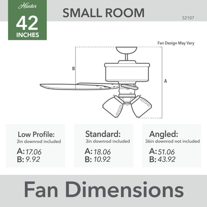Hunter - Builder Indoor Ceiling Fan With Light, 42-inch, Snow White, Traditional-style, 3-speed WhisperWind Motor, 52105, for living rooms, bedrooms, home offices, kitchens