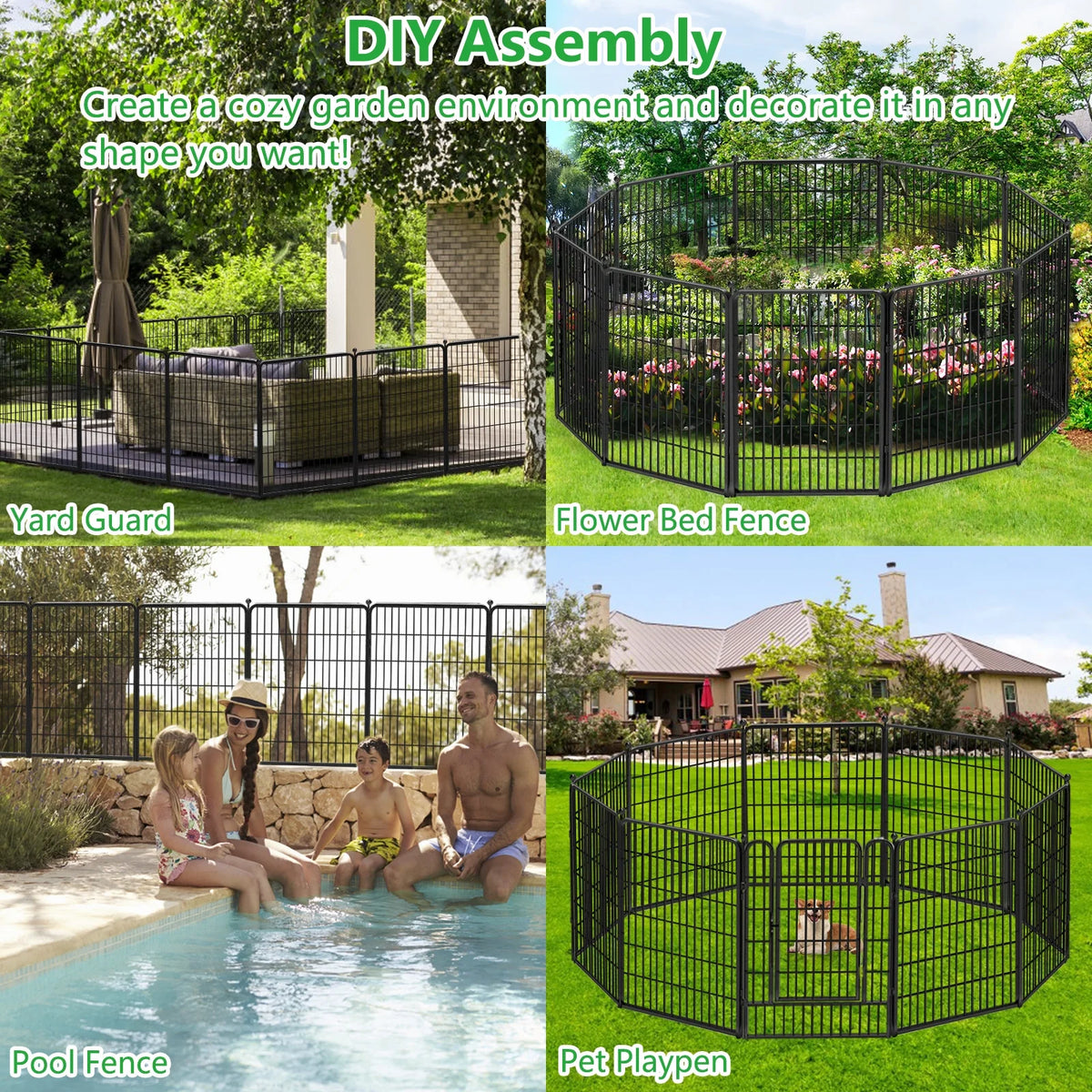 Txh001 Metal Garden Fence 28ft(L) 40in(H) Animal Barrier Metal Decorative Garden Fencing with Gate