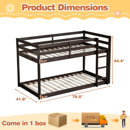 SESSLIFE Bunk Bed Twin Over Twin, Low Floor Bunk Bed with Guard Rails for Dorm, Small Space, No Box Spring Needed(White)