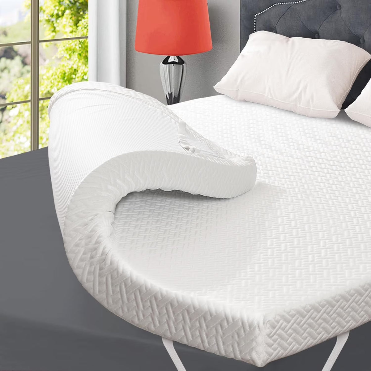 3 Inch Memory Foam Mattress Topper Queen Size Breathable Gel Memory Foam Cooling Mattress Topper Mattress Pad Cover for Back Pain Bed Topper with Washable Cover