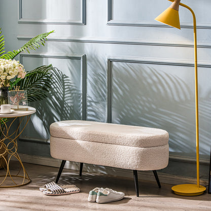 Metal and White Boucle Storage Bench Modern Design Style Entryway
