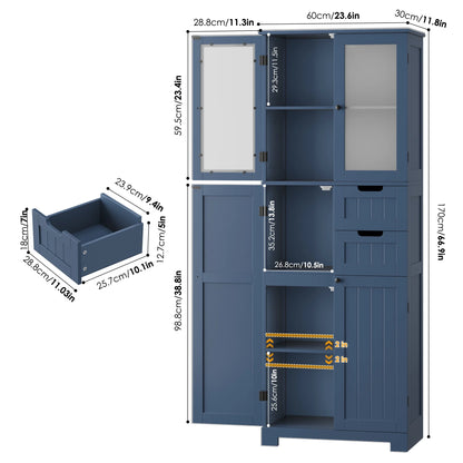 Homfa 67" Tall Bathroom Cabinet, White Linen Cabinet with Doors and Removable Drawers, Kitchen Cupboard