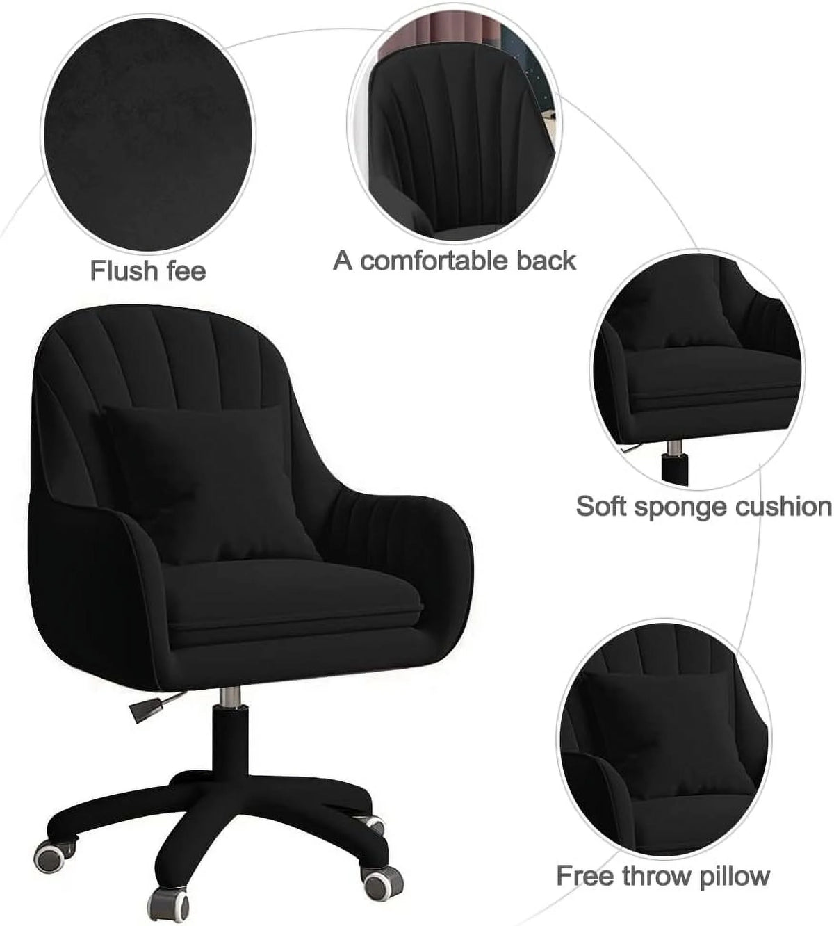 Home Office Chair Computer Chair with Mid-Back Upholstered Modern Tufted Computer Task Chair Swivel Height Adjustable Velvet Accent Chair. White