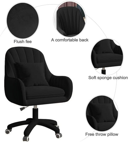 Home Office Chair Computer Chair with Mid-Back Upholstered Modern Tufted Computer Task Chair Swivel Height Adjustable Velvet Accent Chair. White