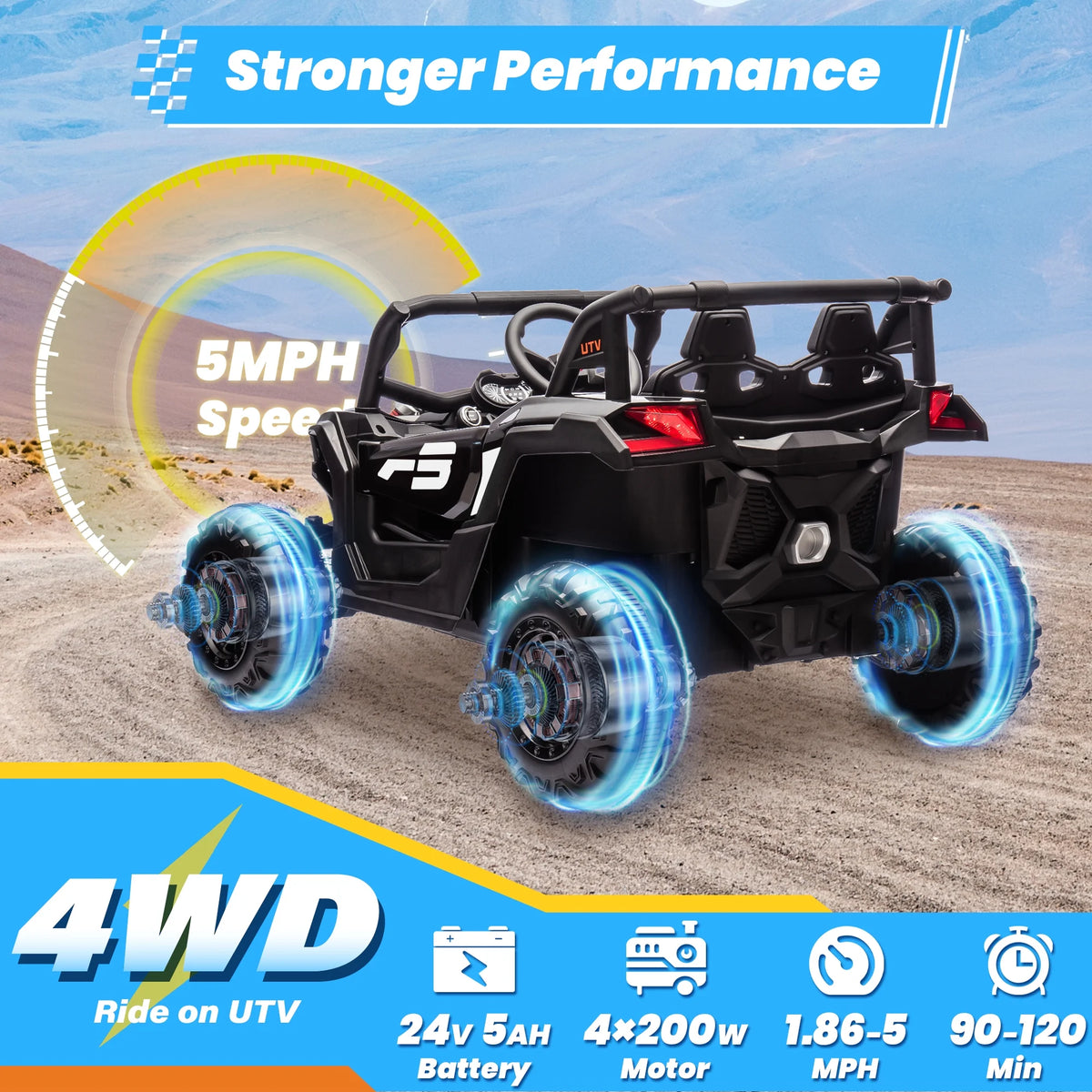 Joyracer 4WD 24 Volt Ride on Toys, 2 Seater Power Car wheels UTV with 800W Motors, Remote Control, Bluetooth Music, Spring Suspension, LED Light, Pink