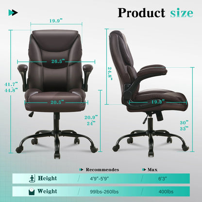 JONPONY Big and Tall Office Chair Wide Seat Ergonomic Computer Desk Chair High Back Executive Leather Chair Adjustable Task Chair Lumbar Back Support 8 Hours Heavy Duty Design,Black