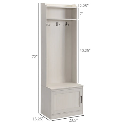 HOMCOM Rustic Hall Tree with Shoe Storage Bench, Entryway Bench with Coat Rack, Accent Coat Tree with Storage Shelves for Hallway, Mudroom, White