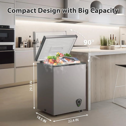 Ecotronic 3.8 Cu Ft Compact Chest Freezer, Grey, Low Noise, Energy Saving, 7-Gear Temperature Control