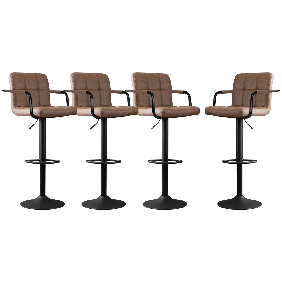 JONPONY Bar Stools Set of 2, Back and Armrest,Vintage Leather Modern Bar Chairs for Home and Kitchen Counter,Black,Low Back