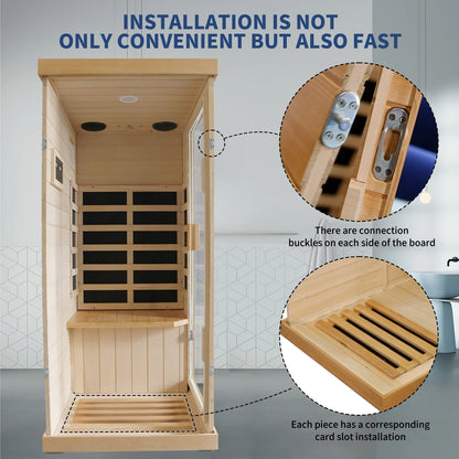 OUTEXER 800W Far Infrared Sauna with Carbon Heaters, Canadian Hemlock Wood, Indoor Use