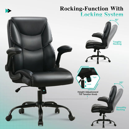 JONPONY Big and Tall Office Chair Wide Seat Ergonomic Computer Desk Chair High Back Executive Leather Chair Adjustable Task Chair Lumbar Back Support 8 Hours Heavy Duty Design,Black