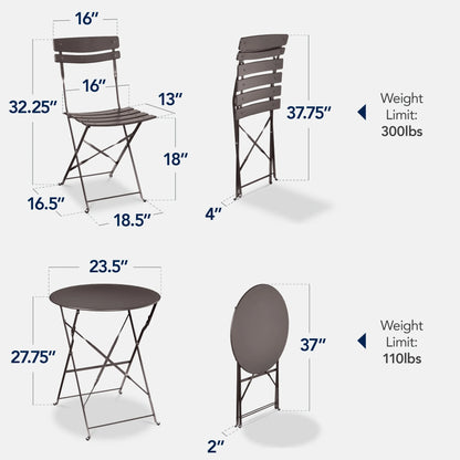 Best Choice Products 3-Piece Small Bistro Set, Folding Patio Furniture Set of 2 Chairs and Table - Black