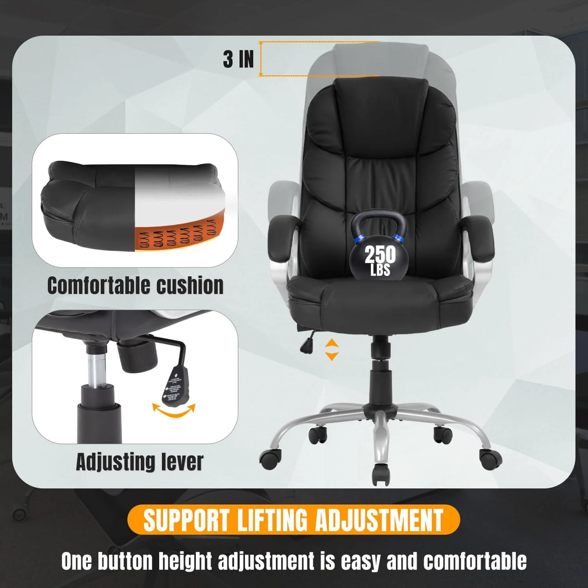 BestOffice Ergonomic Office Chair, Lumbar Support, Rolling Swivel for Men, Women(Black)