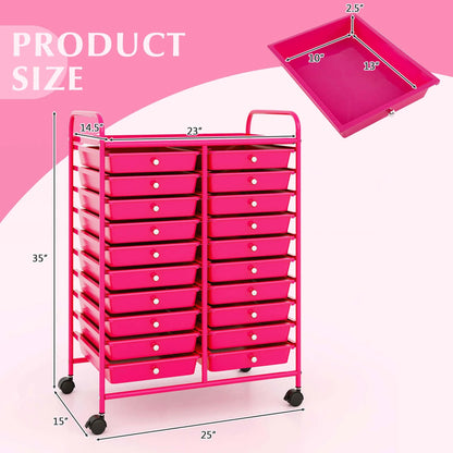 Costway 20 Drawer Rolling Storage Cart Tools Scrapbook Paper Office School Organizer Yellow