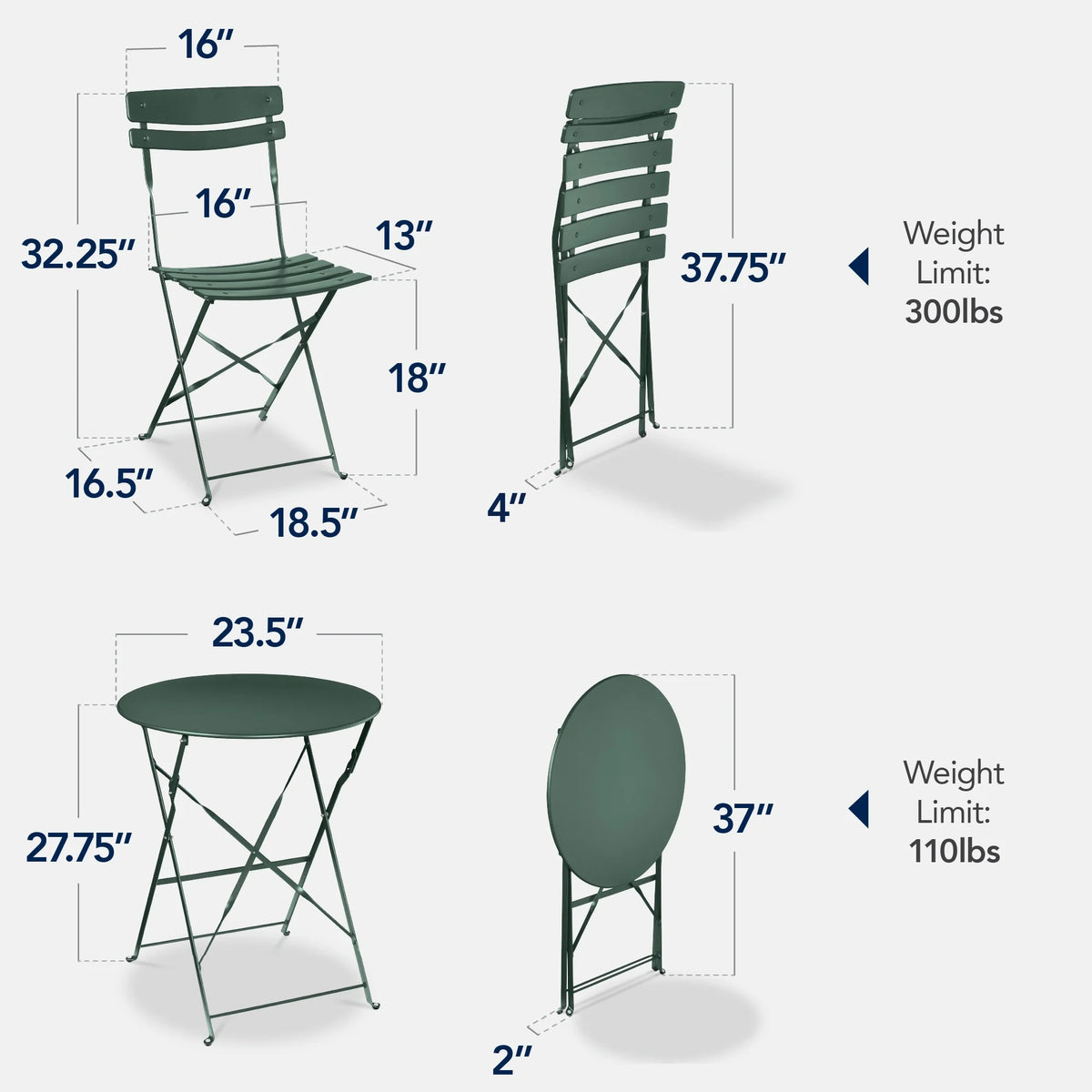 Best Choice Products 3-Piece Small Bistro Set, Folding Patio Furniture Set of 2 Chairs and Table - Black