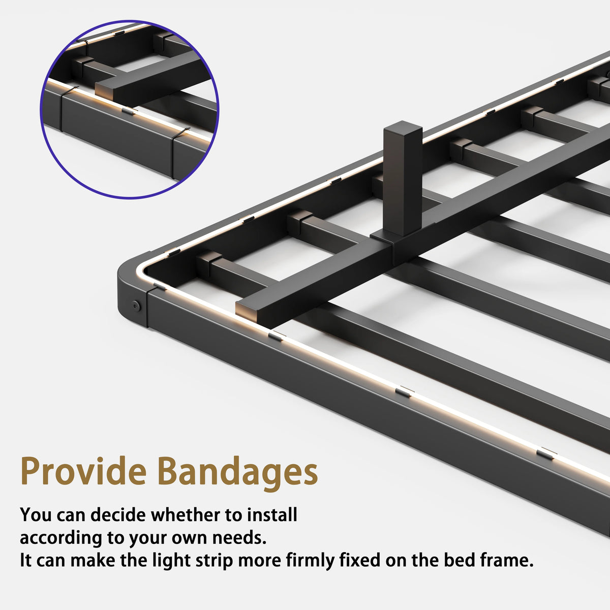 Woozuro 8 inch Queen size Floating Bed Frame with LED Strip Light,No Box Spring Needed,Noise-Free,Black