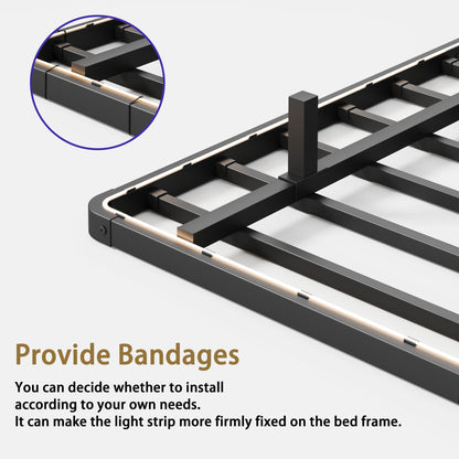 Woozuro 8 inch Queen size Floating Bed Frame with LED Strip Light,No Box Spring Needed,Noise-Free,Black