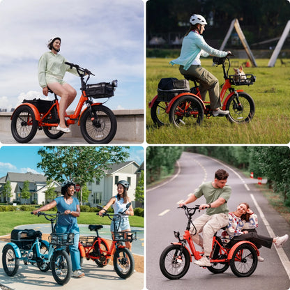 MOONCOOL TK1 Folding Electric Tricycle for Adults,48V 14.5Ah Removable battery, 500W（Peak 1000w）Motor, 20" Fat Tire Step-Thru 3Wheel Electric Bicycle w/Front&Rear Baskets, Certified to UL 2849 by SGS